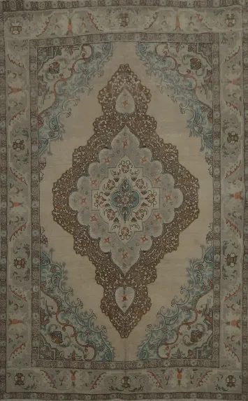 Luxurious Tabriz Persian Area Rug 7x10 in Neutral Hues and Rich Details