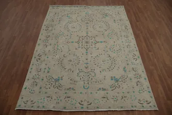 Exquisite Beige and Blue Tabriz Persian Rug 7x10