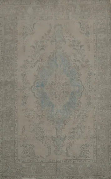 Elegant Beige and Blue Vintage-Style Floral Medallion Persian Rug 6x9