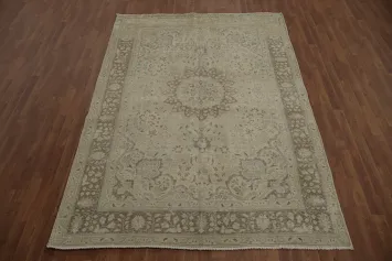 Distressed Tabriz Beige Persian Area Rug 6x9
