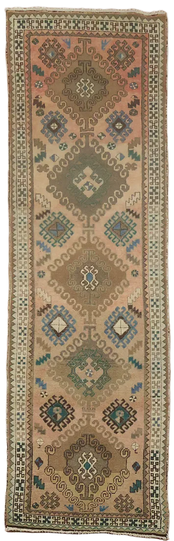 Vintage Geometric Tribal Ardebil Persian Runner Rug 3x10 ft