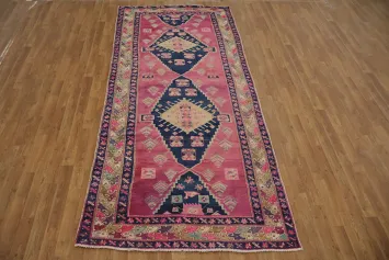 Vintage Tribal Pink and Navy Persian Runner Rug 4x10