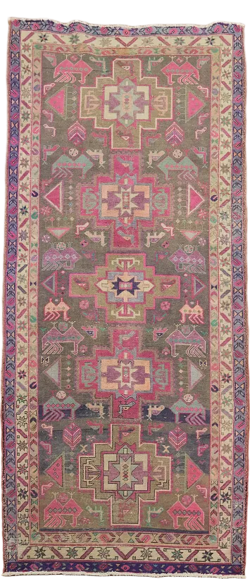 Wool Geometric Meshkin Persian Runner Rug 4x9