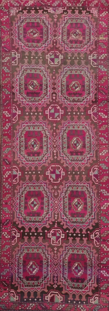 Pink Geometric Hamedan Persian Runner Rug 3x10