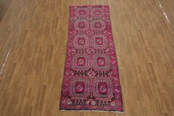 Pink Geometric Hamedan Persian Runner Rug 3x10