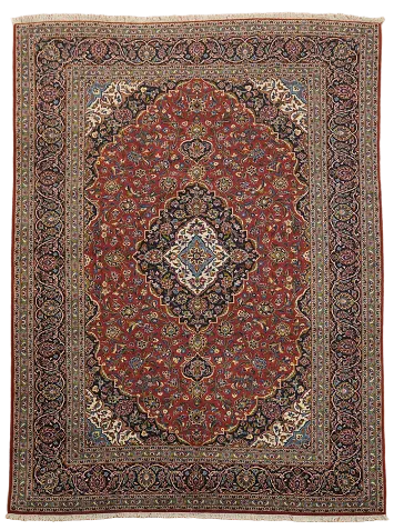 Luxurious Hand-Knotted Red and Navy Kashan Persian Rug 10'x13'