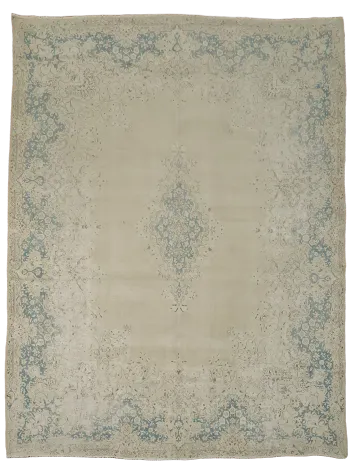 Timeless Neutral Rug with Detailed Blue Ornamental Patterns 10x13