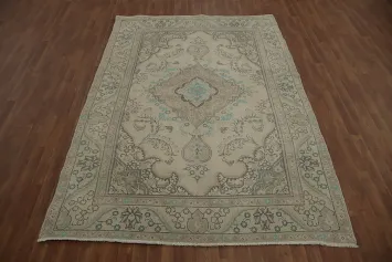 Neutral Tones Distinctive Tabriz Persian Area Rug 6x9 with Unique Motifs