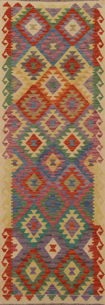 Reversible Wool Kilim Runner Rug 3x10