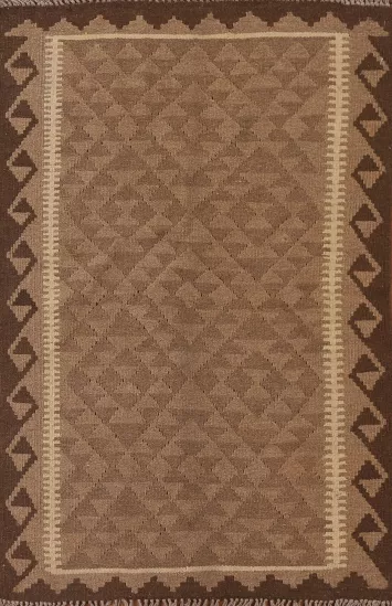 Reversible Kilim Brown Wool Area Rug 3x5