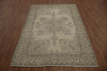 Vintage Distressed Persian Rug with Intricate Floral Motifs and Neutral Tones 6x9