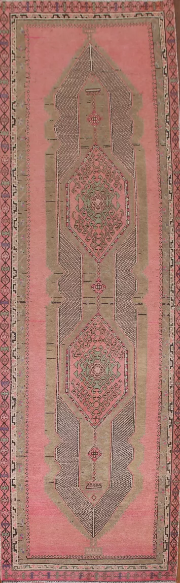 Pink Geometric Sirjan Persian Runner Rug 3x12