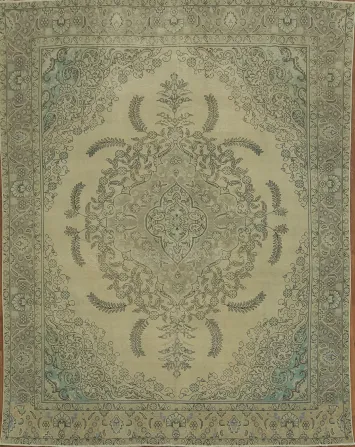 Beige and Blue Distressed Look Tabriz Persian Rug 9x12