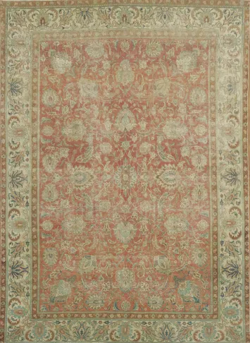 Traditional Vintage Distressed Tabriz Persian Large Rug 9x13