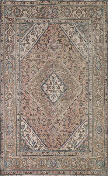 Distressed Geometric Tabriz Persian Area Rug 6x9