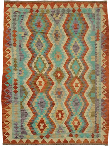 Geometric Kilim Wool Area Rug 5x7