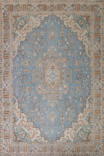 Blue Geometric Tabriz Persian Area Rug 10x13
