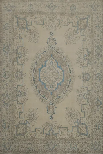 Vintage Tabriz Persian Area Rug 9x12 with Subtle Blue Accents