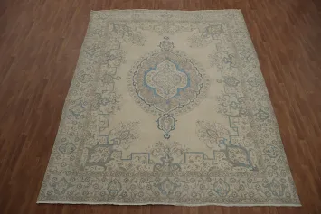 Vintage Tabriz Persian Area Rug 9x12 with Subtle Blue Accents