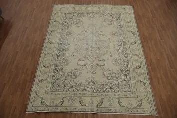 Muted Distressed Beige Brown Tabriz Persian Rug 9x13