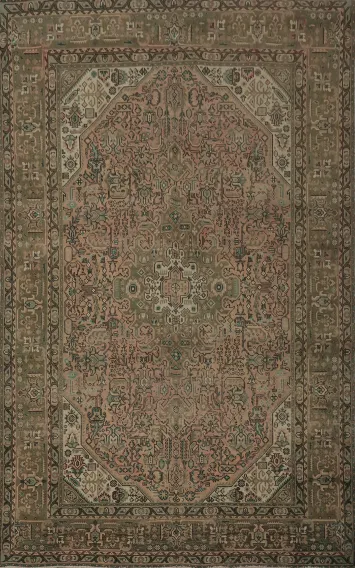 Elegant Pink Tabriz Antique-Style Rug in Subtle Earthy Tones 6x9