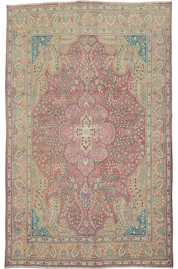 Rose and Teal Heritage Tabriz Persian Rug Rug 10x13 ft