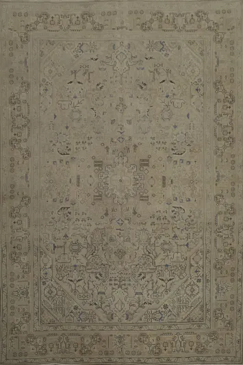 Timeless Tabriz Persian Area Rug 8x11 with Graceful Beige and Blue Details