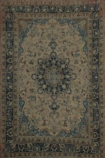 Traditional Mashad Persian Area Rug 9x12 with Detailed Floral Patterns