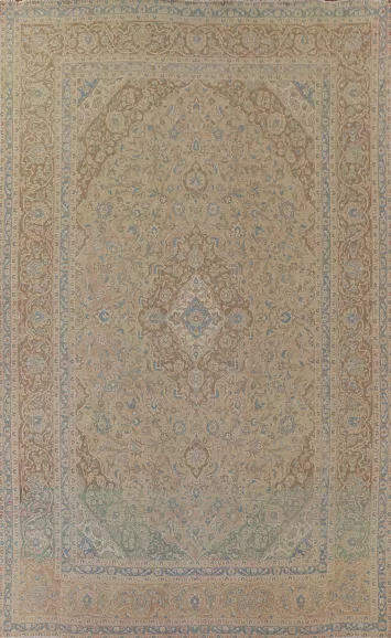 Muted Distressed Kashan Persian Area Rug 9x13