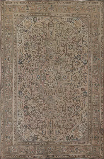 Geometric Tabriz Distressed Persian Area Rug 8x11