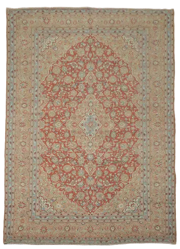 Vintage Red and Beige Kashan Persian Rug for Classic Interiors 10'x13'