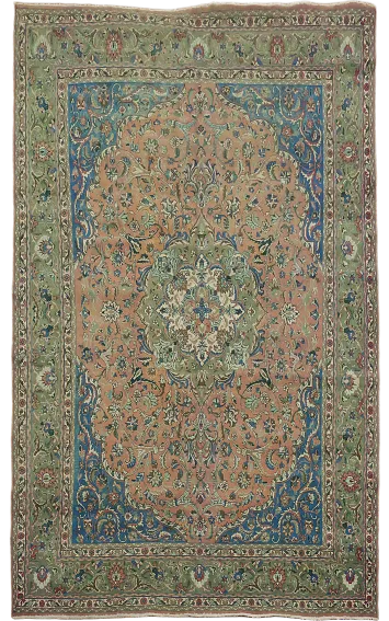 Vintage Coral Blue and Green Traditional Persian Rug 10'x13'