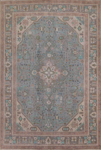 Geometric Blue Tabriz Persian Area Rug 8x11