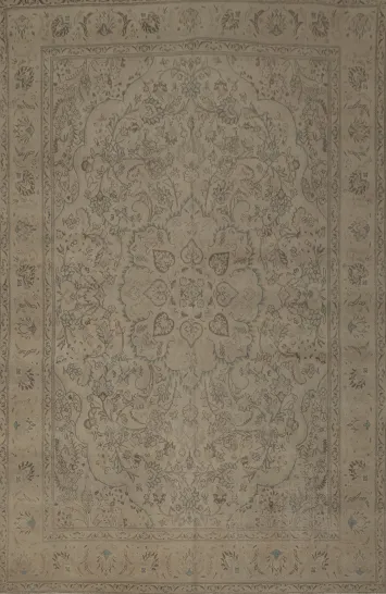 Classic Distressed Neutral Tabriz Persian Area Rug 10x13