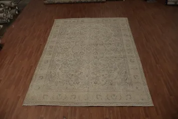 Classic Distressed Neutral Tabriz Persian Area Rug 10x13
