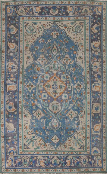 Over-Dyed Blue Tabriz Persian Area Rug 6x10