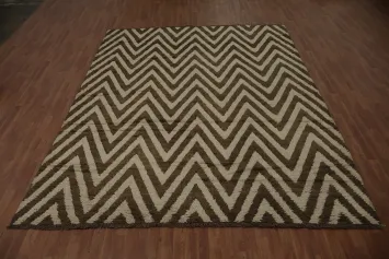 Chevron Moroccan Shaggy Area Rug 9x12 in Neutral Brown Tones
