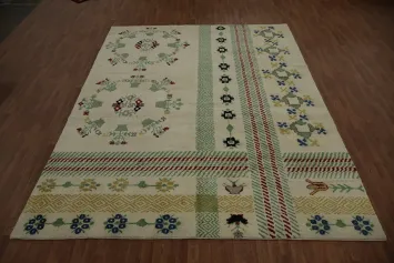 Exquisite Nordic-Inspired Rug with Geometric and Floral Embellishments 9x12