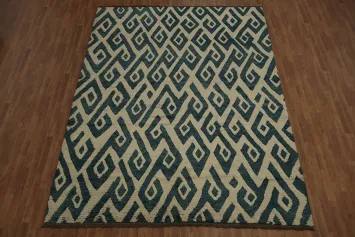 Ivory/ Blue Moroccan Shaggy Area Rug 9x11