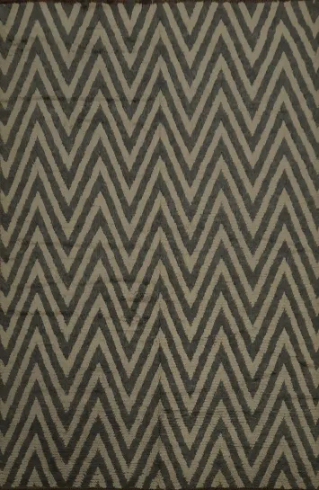 Modern Chevron Patterned Moroccan Shaggy Area Rug 9x11