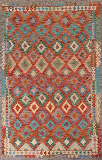 Geometric Kilim Reversible Wool Area Rug 7x10