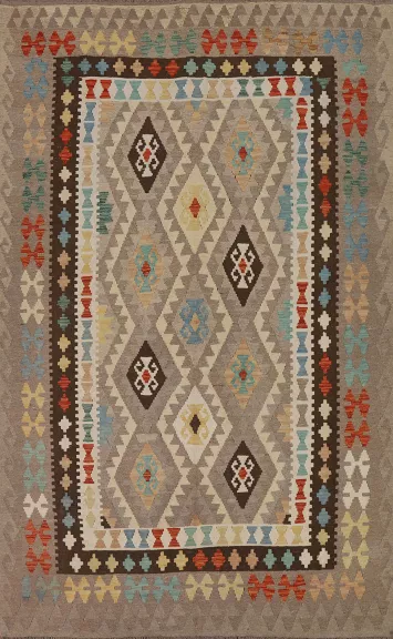 Geometric Kilim Reversible Wool Area Rug 7x10