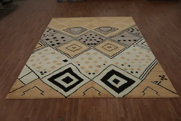 Large Moroccan Wool Area Rug 9x12 with Earthy Tone Design