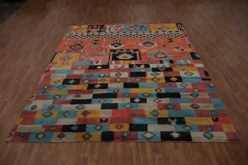 Handcrafted Multi-Hued Geometric Moroccan Large Area Rug 9x12