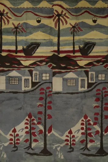 Colorful Moroccan Large Area Rug 9x12 with Scenic Whales and Palms