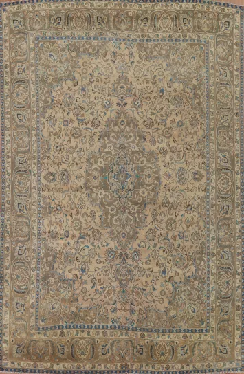 Distressed Mashad Persian Area Rug 9x13
