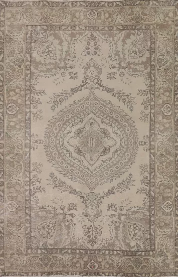 Vintage Ivory Tabriz Persian Area Rug 7x9