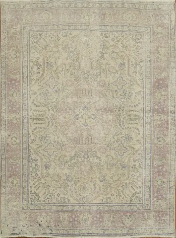 Vintage Distressed Beige and Pink Pastel Distressed Persian Rug 8x11