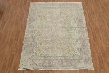 Vintage Distressed Beige and Pink Pastel Distressed Persian Rug 8x11