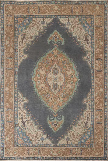 Geometric Wool Tabriz Persian Area Rug 7x9